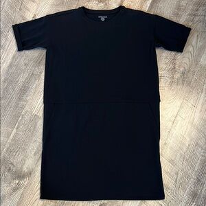 Eileen Fisher Black Tencel Jersey Knit Pocket Dress Midi Size XS
